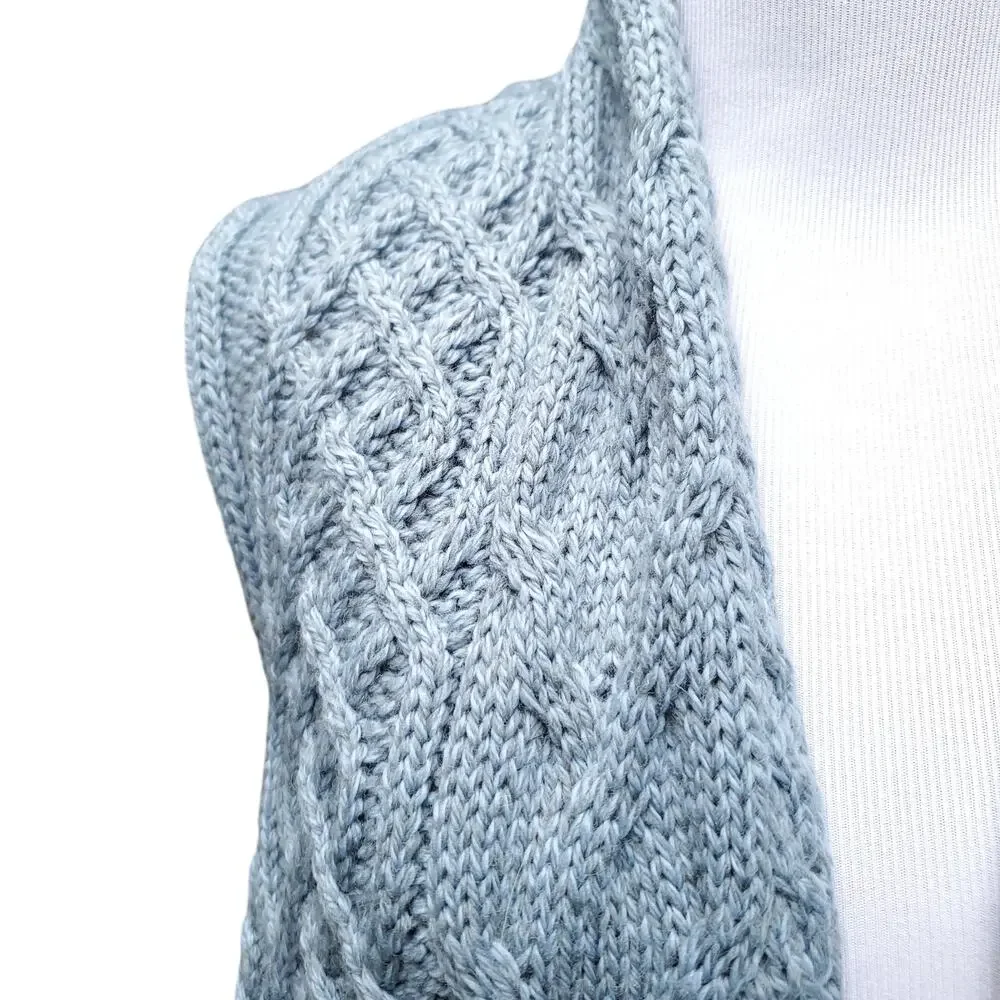 Kilronan Knitwear Blue Green Irish Wool Cable Knit Sweater Vest Cardigan Sz S